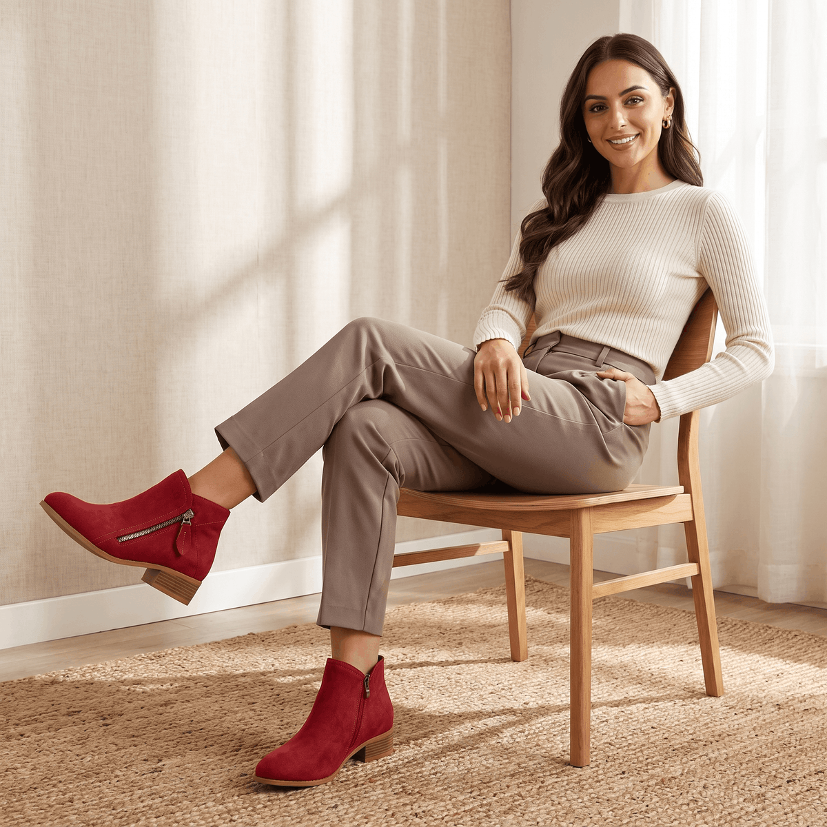 Suede Side Zip Ankle Boots for Women – Block Heel & Cushioned Insole | Nerisa