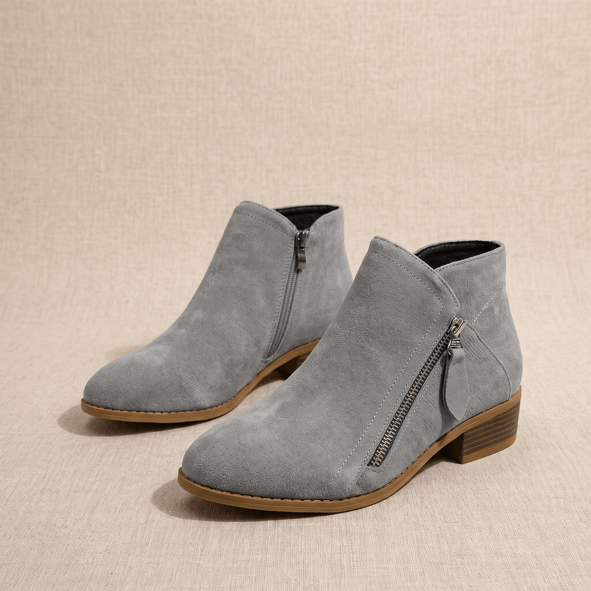 Suede Side Zip Ankle Boots for Women – Block Heel & Cushioned Insole | Nerisa