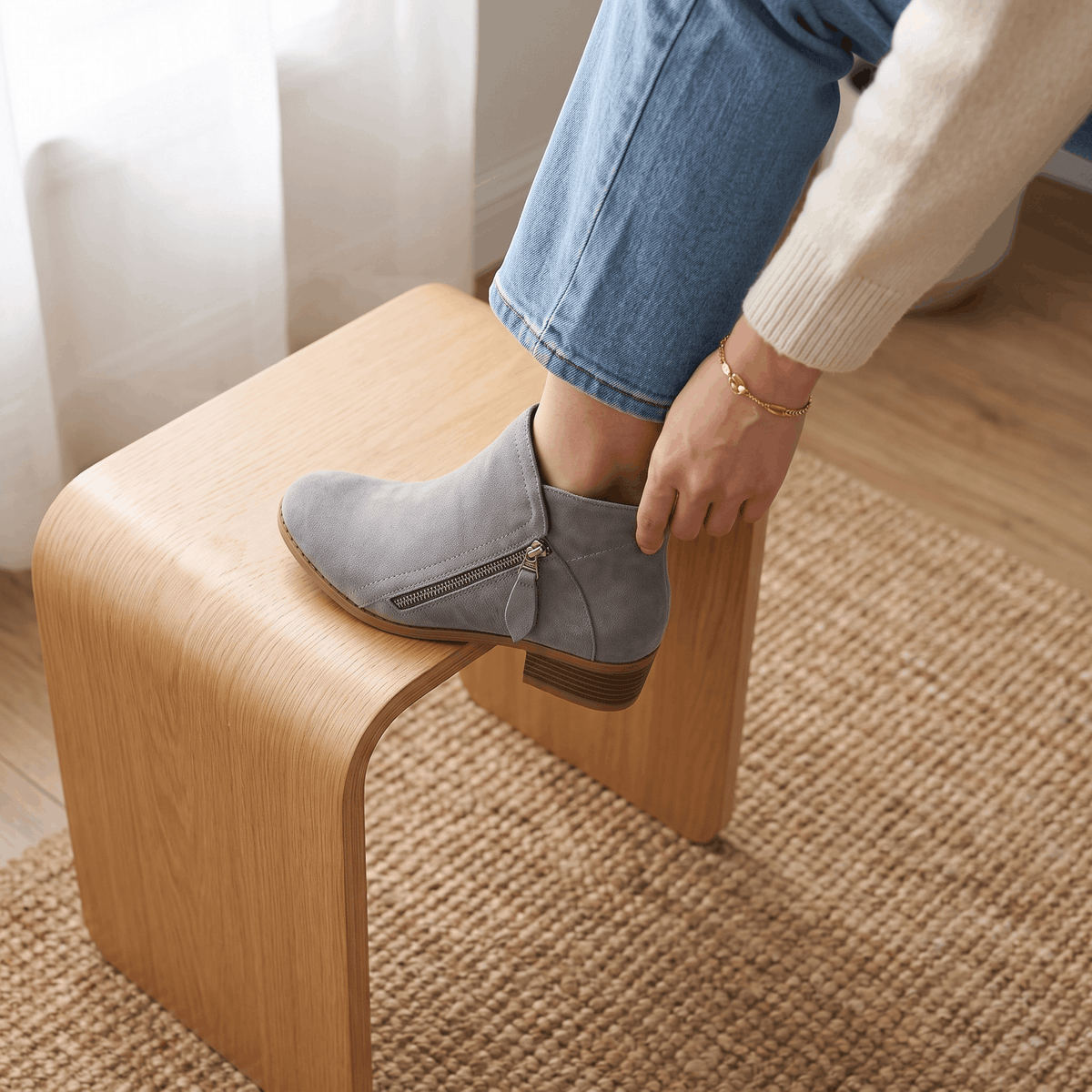 Suede Side Zip Ankle Boots for Women – Block Heel & Cushioned Insole | Nerisa