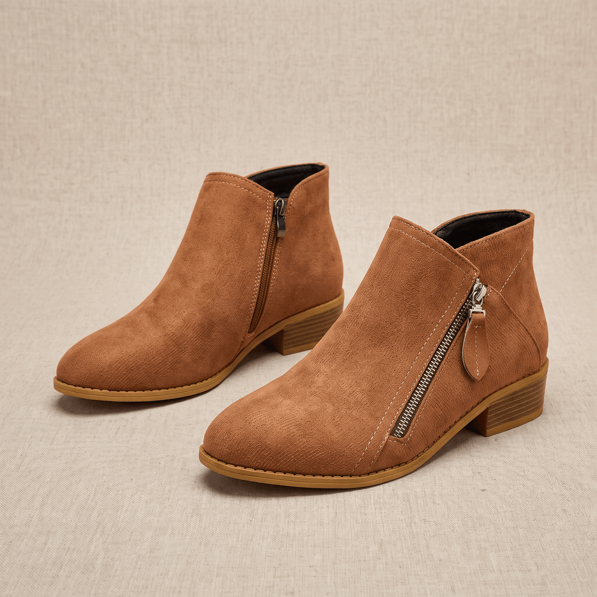 Suede Side Zip Ankle Boots for Women – Block Heel & Cushioned Insole | Nerisa