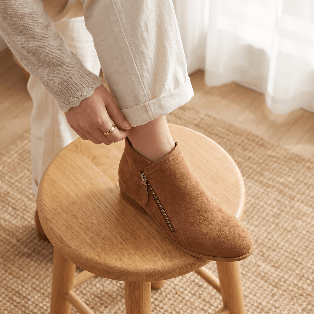 Suede Side Zip Ankle Boots for Women – Block Heel & Cushioned Insole | Nerisa
