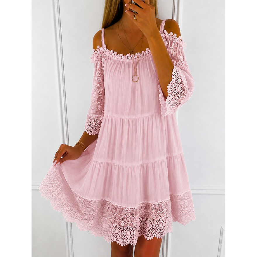 Women's Summer Homecoming Mini Dress with Cold Shoulder and Bell Sleeves