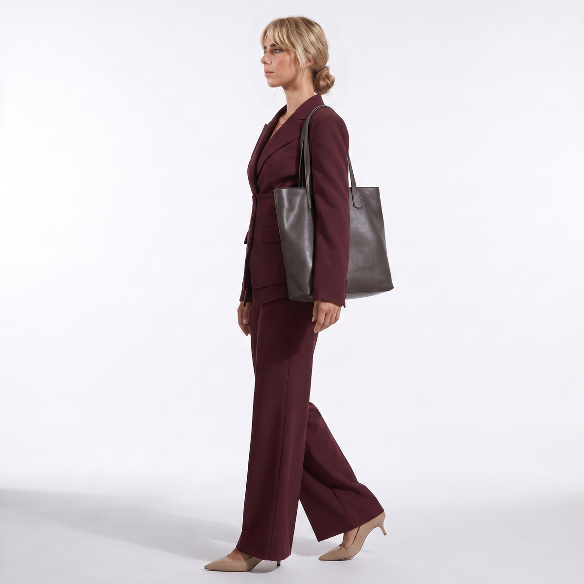 Women’s Corset Waist Blazer & Wide Leg Trouser Suit Set