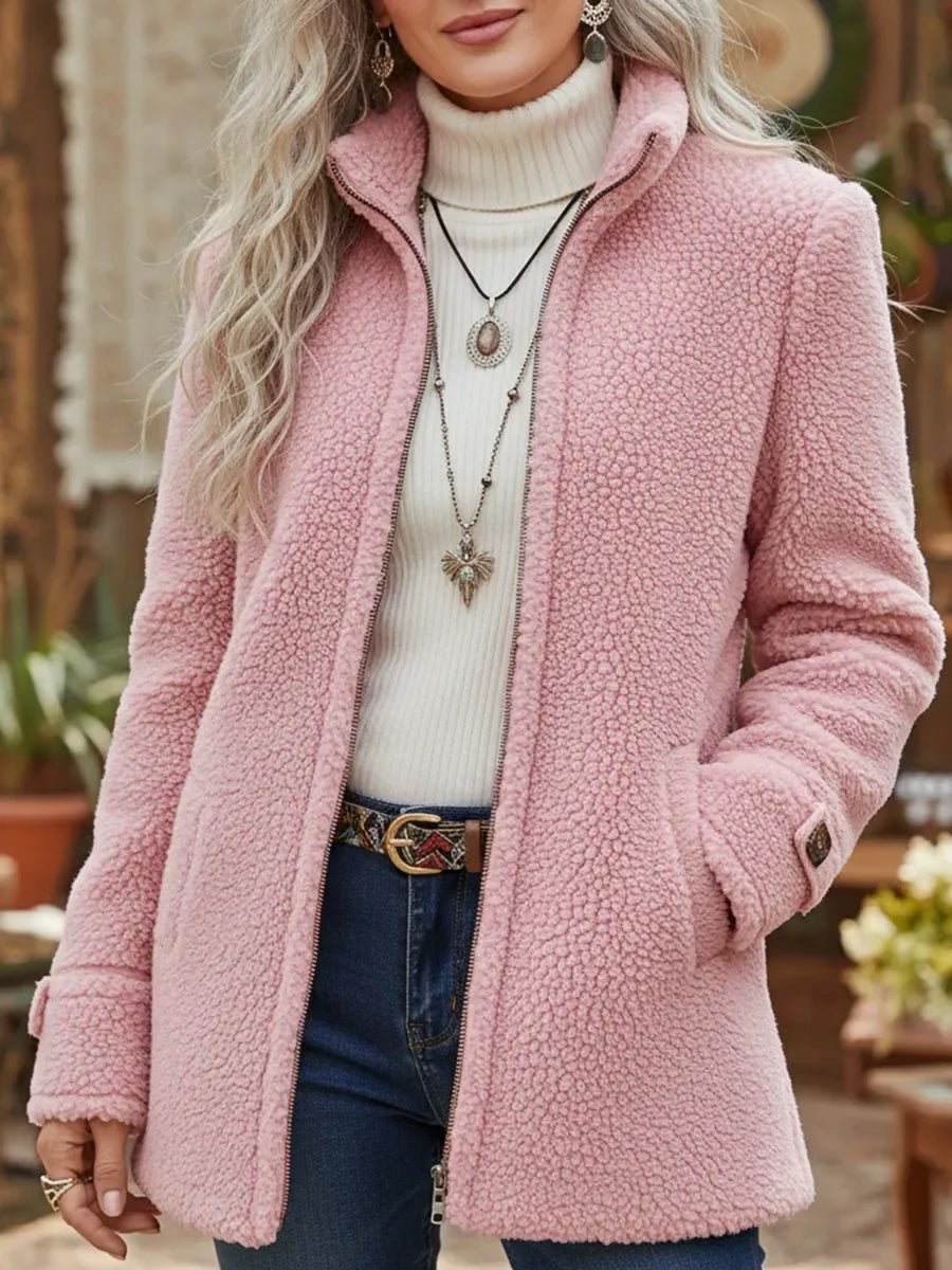 Della | Fleece Full-Zip Stand Collar Teddy Coat