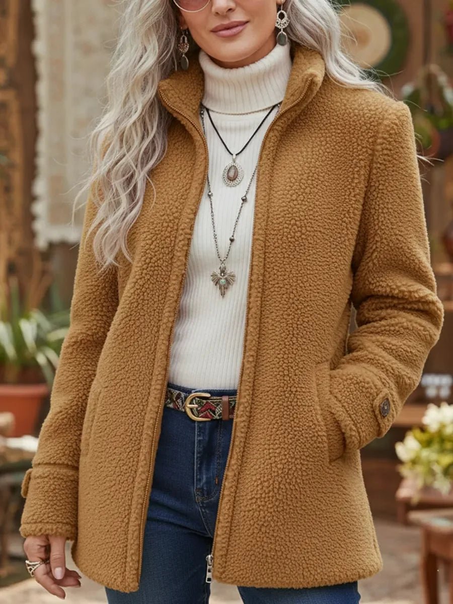 Della | Fleece Full-Zip Stand Collar Teddy Coat