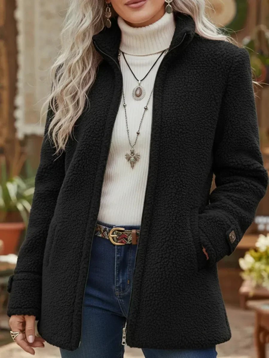 Della | Fleece Full-Zip Stand Collar Teddy Coat