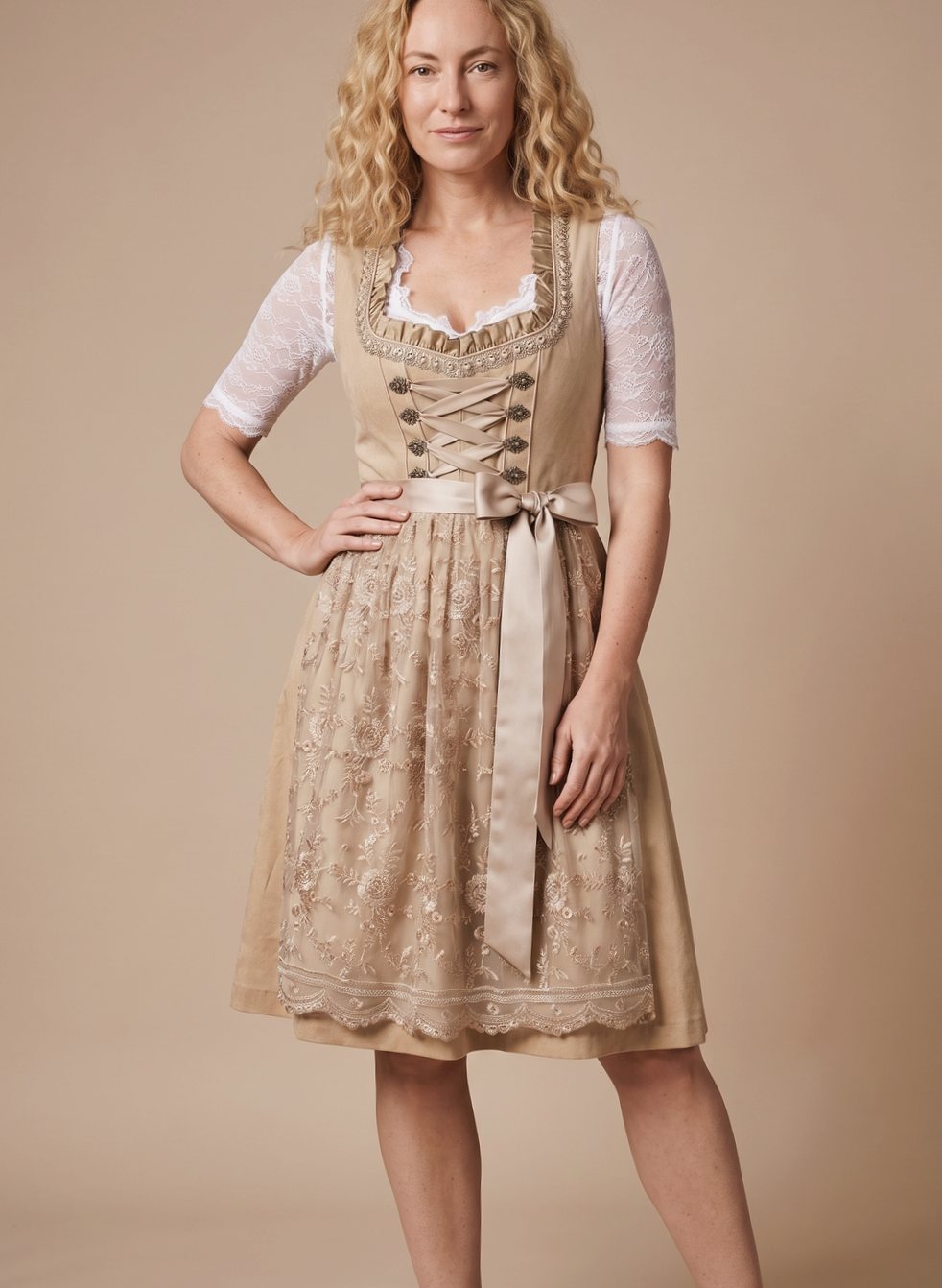 Emma | Women's Traditional Lace-Up Corset Dirndl Dress Knee-Length