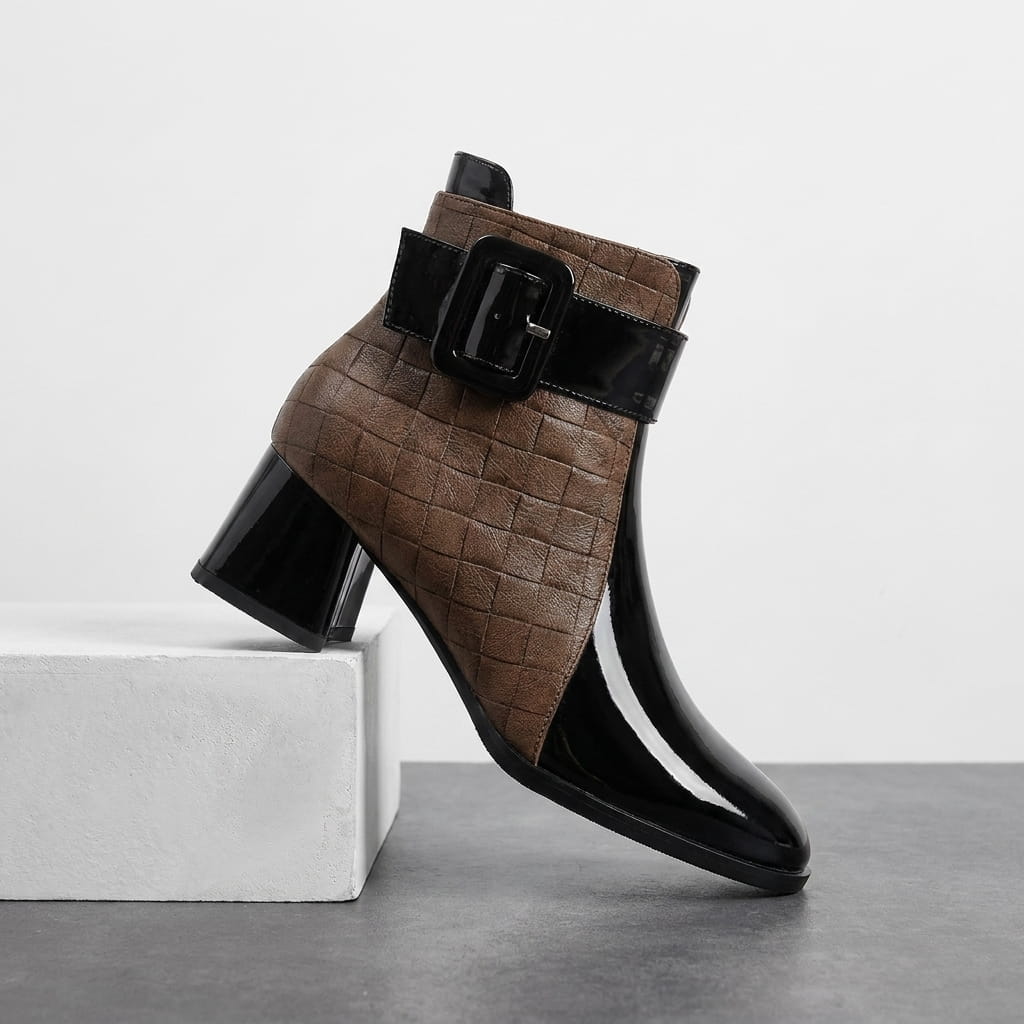 Vegan Leather Square-Toe Ankle Boots for Women – Two-Tone & Block Heel | Selene
