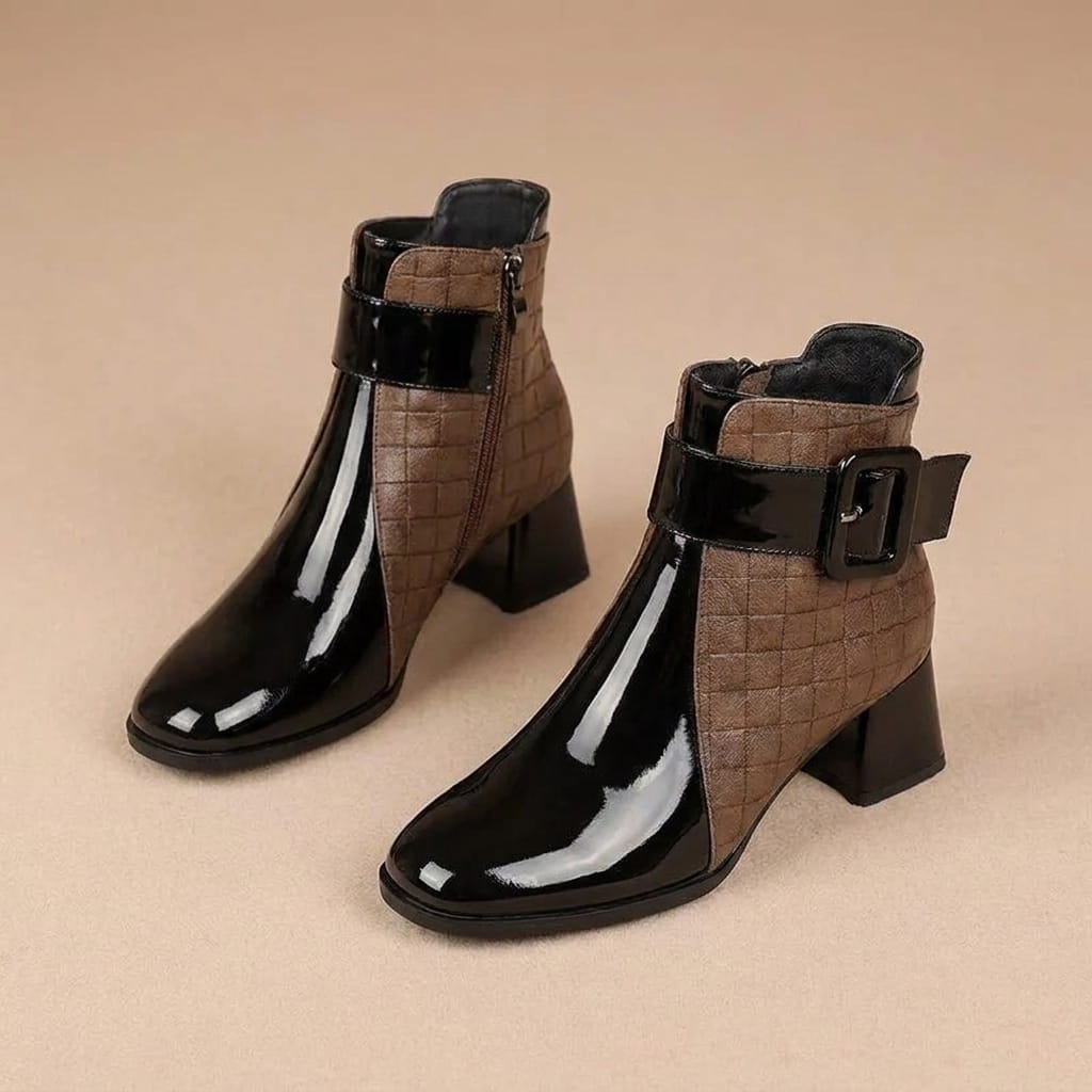 Vegan Leather Square-Toe Ankle Boots for Women – Two-Tone & Block Heel | Selene
