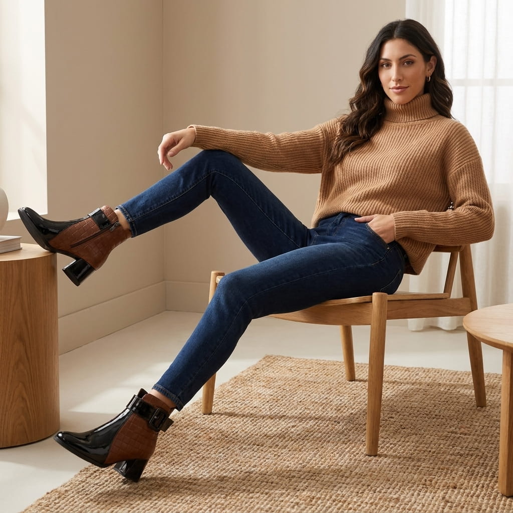 Vegan Leather Square-Toe Ankle Boots for Women – Two-Tone & Block Heel | Selene