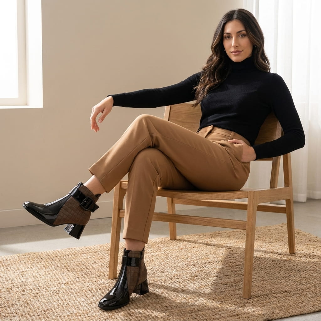 Vegan Leather Square-Toe Ankle Boots for Women – Two-Tone & Block Heel | Selene