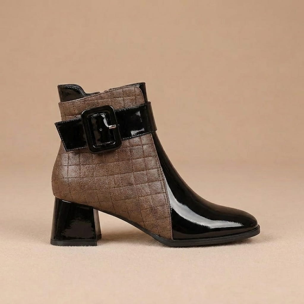 Vegan Leather Square-Toe Ankle Boots for Women – Two-Tone & Block Heel | Selene