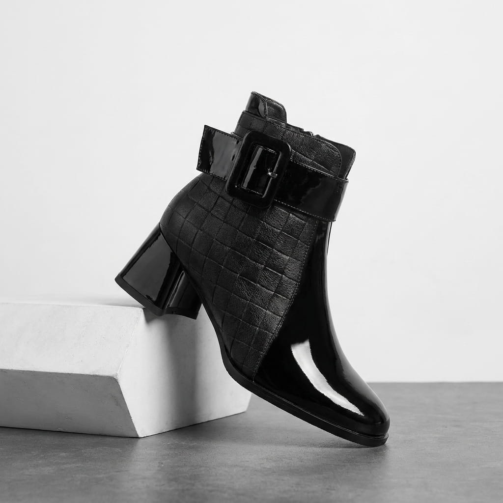 Vegan Leather Square-Toe Ankle Boots for Women – Two-Tone & Block Heel | Selene
