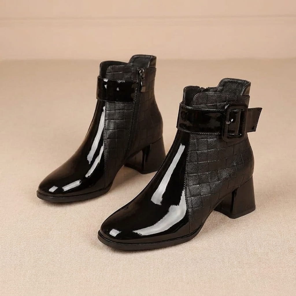Vegan Leather Square-Toe Ankle Boots for Women – Two-Tone & Block Heel | Selene
