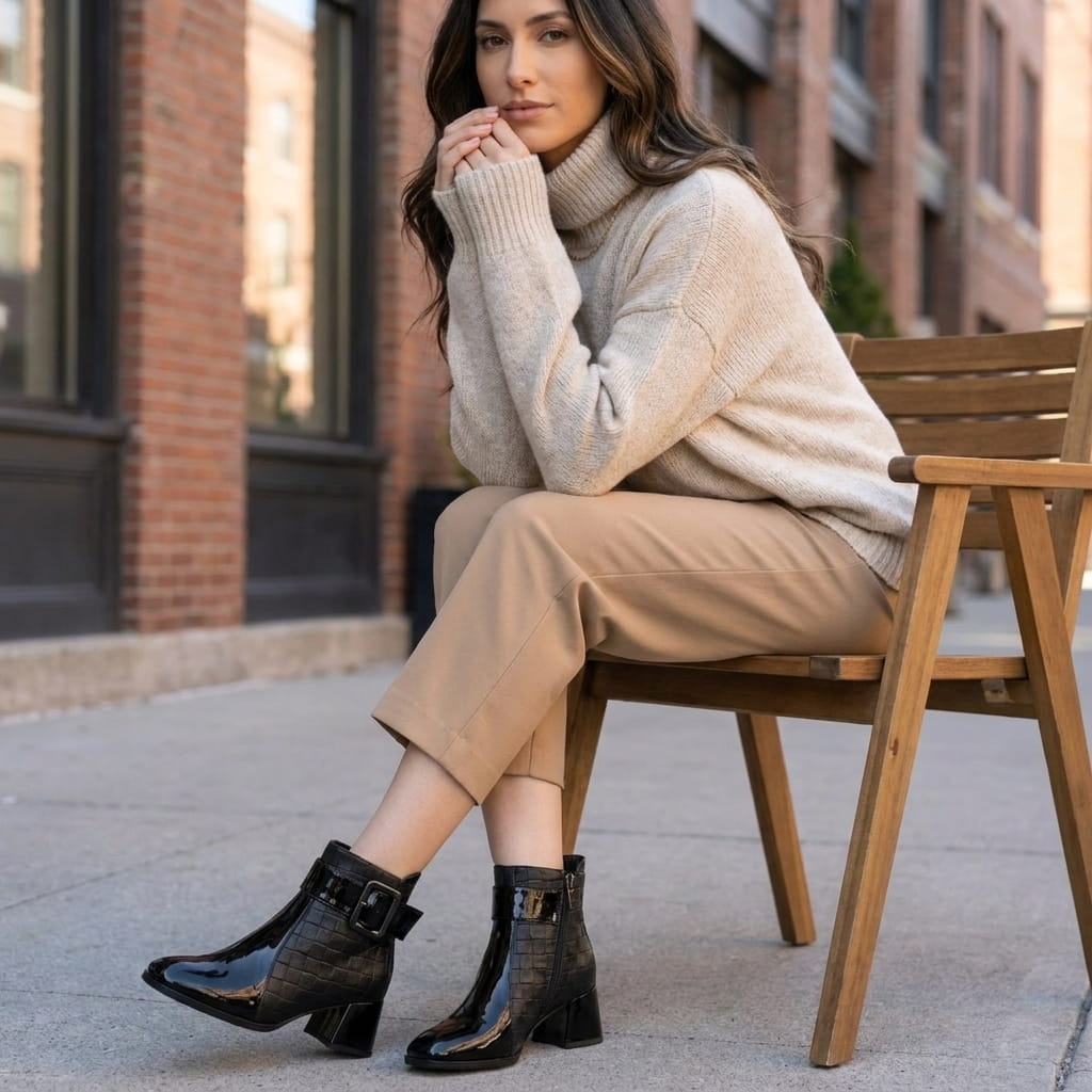 Vegan Leather Square-Toe Ankle Boots for Women – Two-Tone & Block Heel | Selene