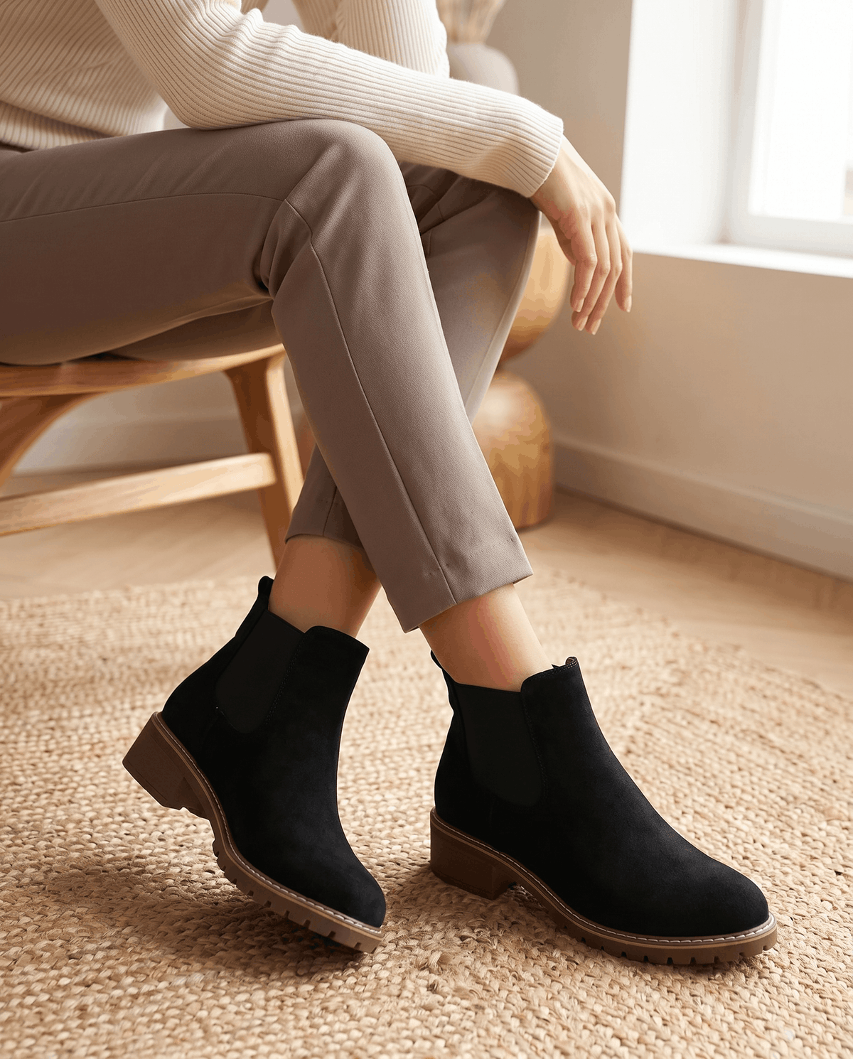 Vegan Suede Lug Sole Chelsea Boots for Women – Block Heel & Welt Trim | Lena