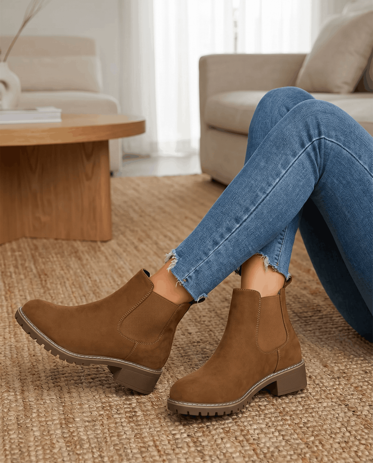 Vegan Suede Lug Sole Chelsea Boots for Women – Block Heel & Welt Trim | Lena