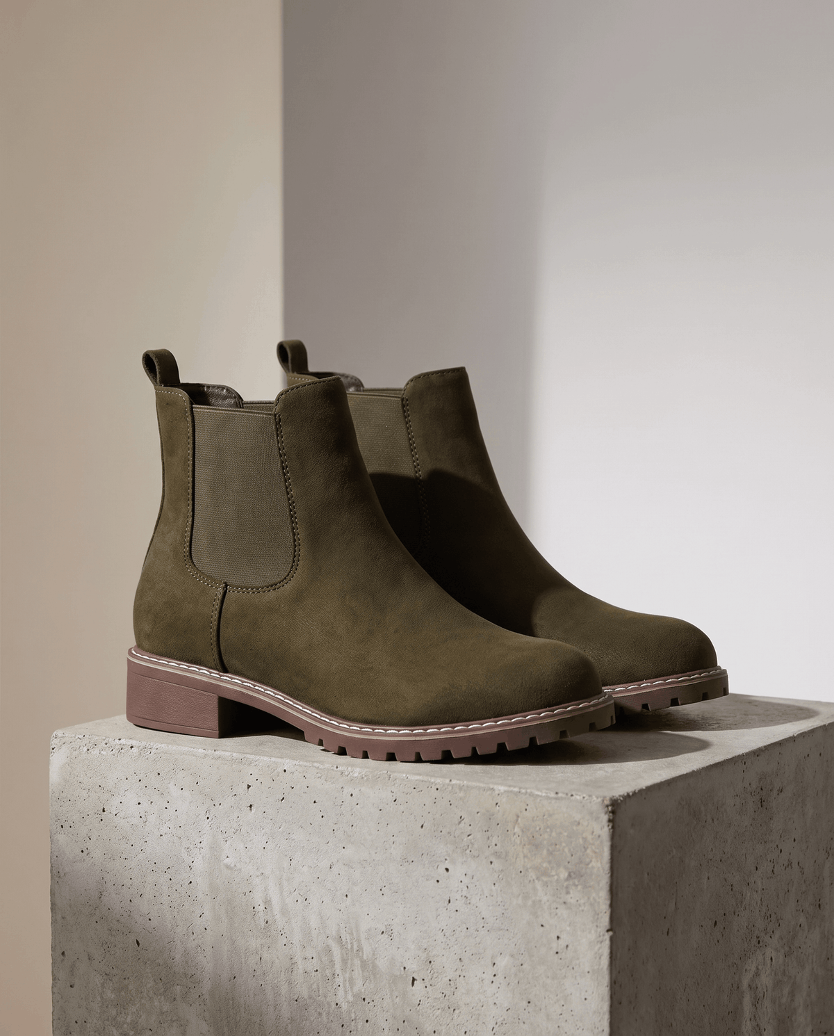 Vegan Suede Lug Sole Chelsea Boots for Women – Block Heel & Welt Trim | Lena