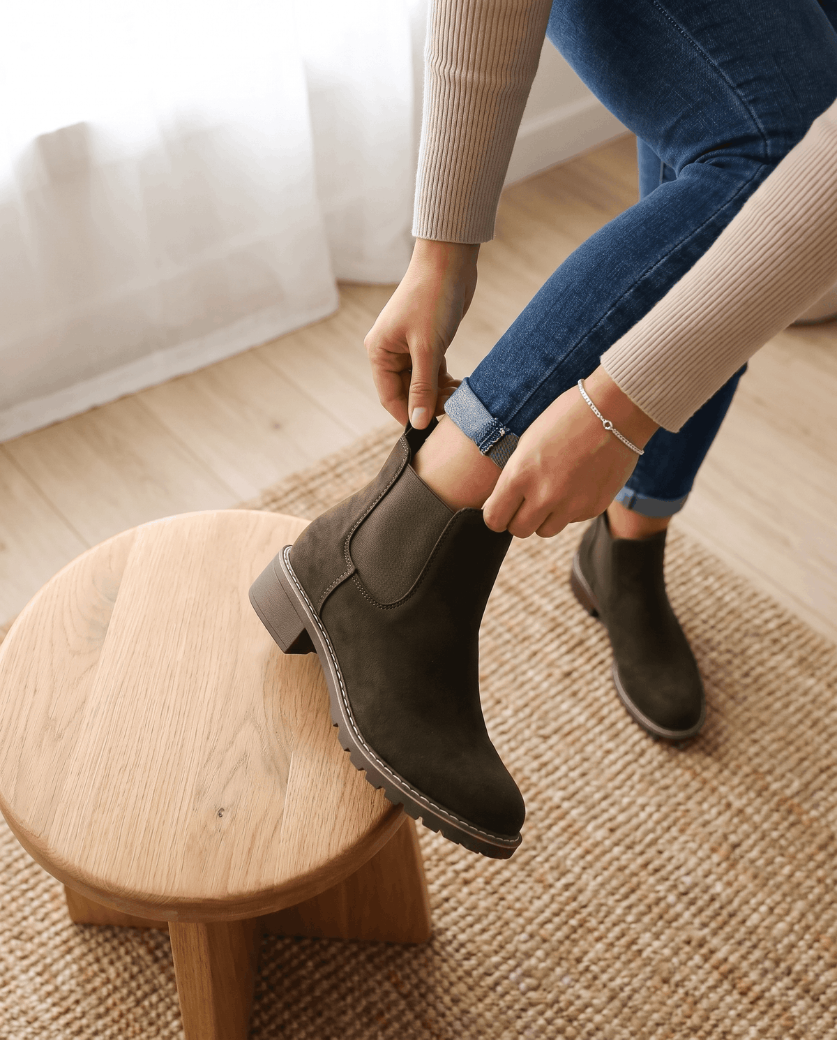 Vegan Suede Lug Sole Chelsea Boots for Women – Block Heel & Welt Trim | Lena