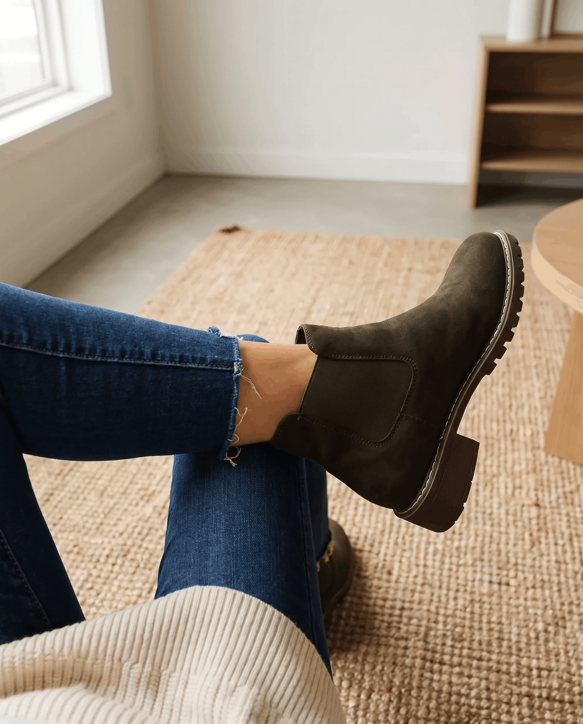 Vegan Suede Lug Sole Chelsea Boots for Women – Block Heel & Welt Trim | Lena