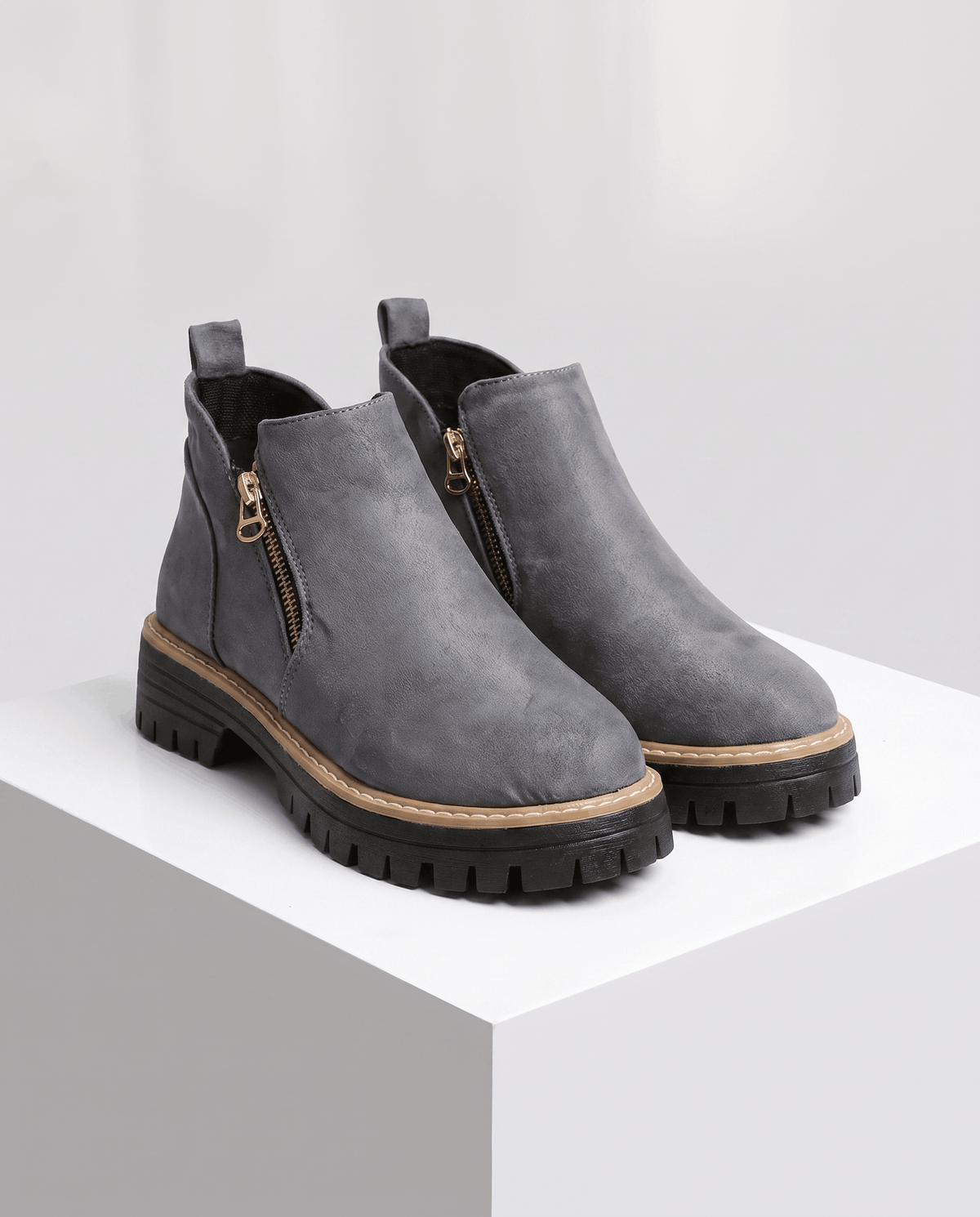 Vegan Suede Side Zip Ankle Boots for Women – Lug Platform & Wedge Sole | Mandy