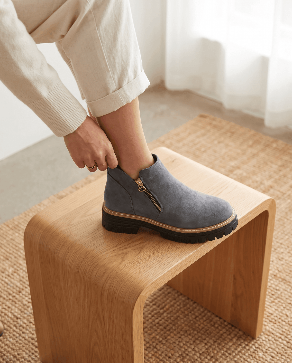 Vegan Suede Side Zip Ankle Boots for Women – Lug Platform & Wedge Sole | Mandy