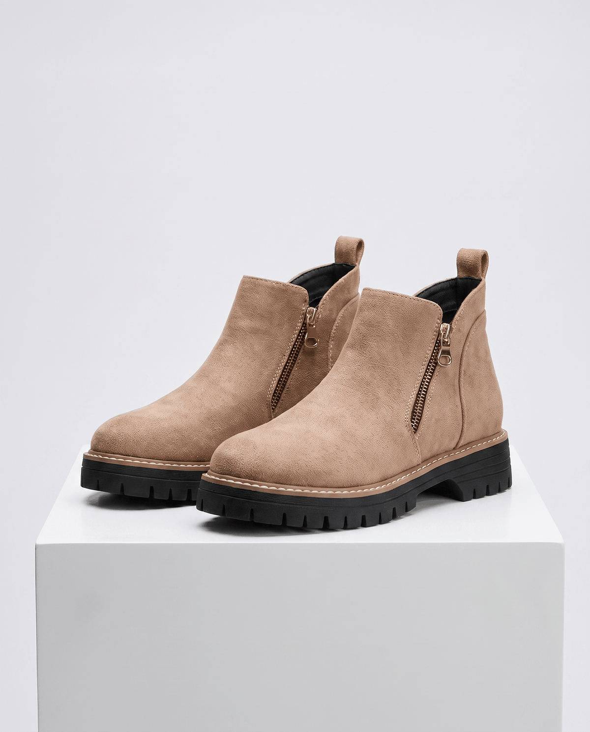 Vegan Suede Side Zip Ankle Boots for Women – Lug Platform & Wedge Sole | Mandy