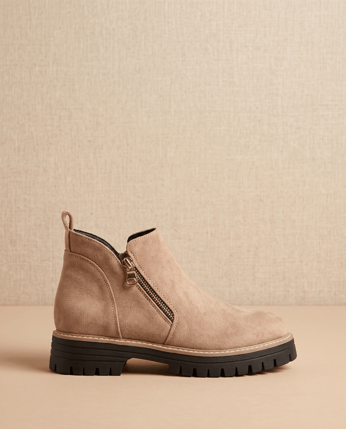 Vegan Suede Side Zip Ankle Boots for Women – Lug Platform & Wedge Sole | Mandy