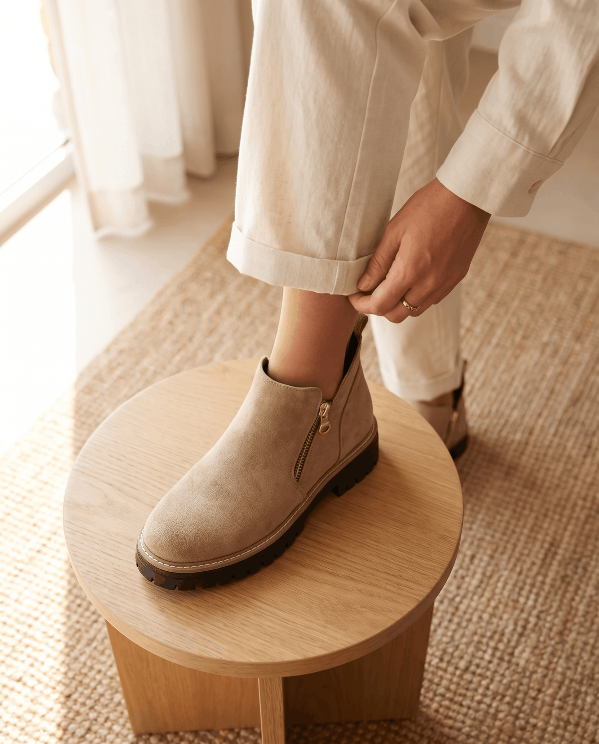 Vegan Suede Side Zip Ankle Boots for Women – Lug Platform & Wedge Sole | Mandy