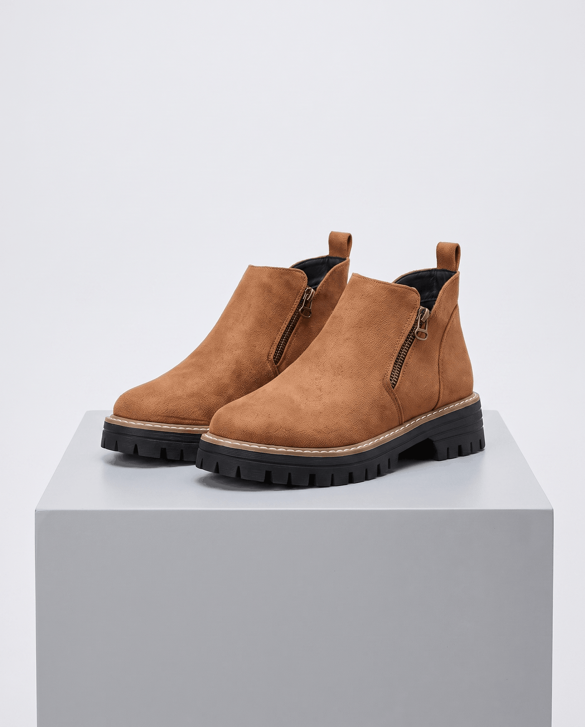 Vegan Suede Side Zip Ankle Boots for Women – Lug Platform & Wedge Sole | Mandy