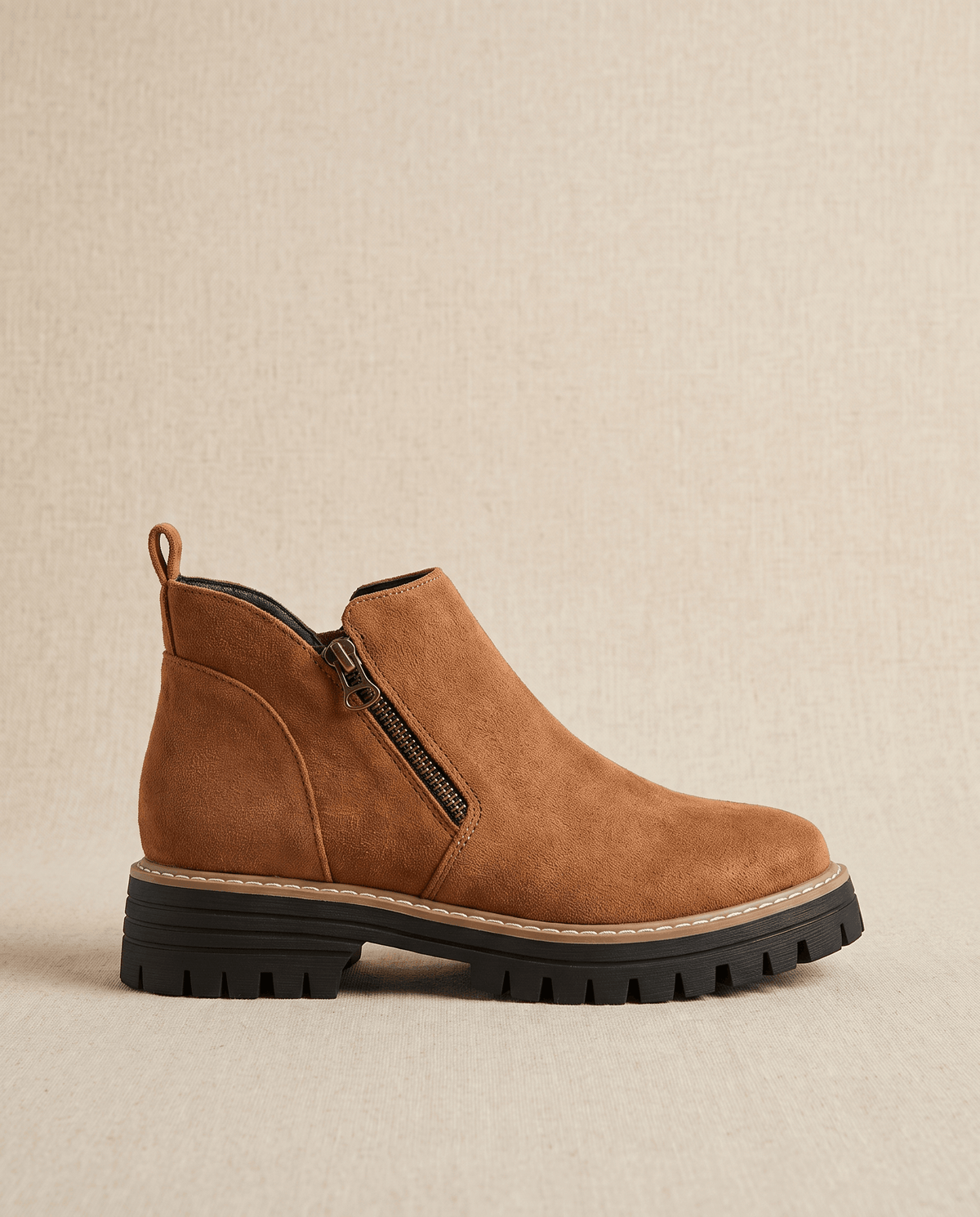Vegan Suede Side Zip Ankle Boots for Women – Lug Platform & Wedge Sole | Mandy