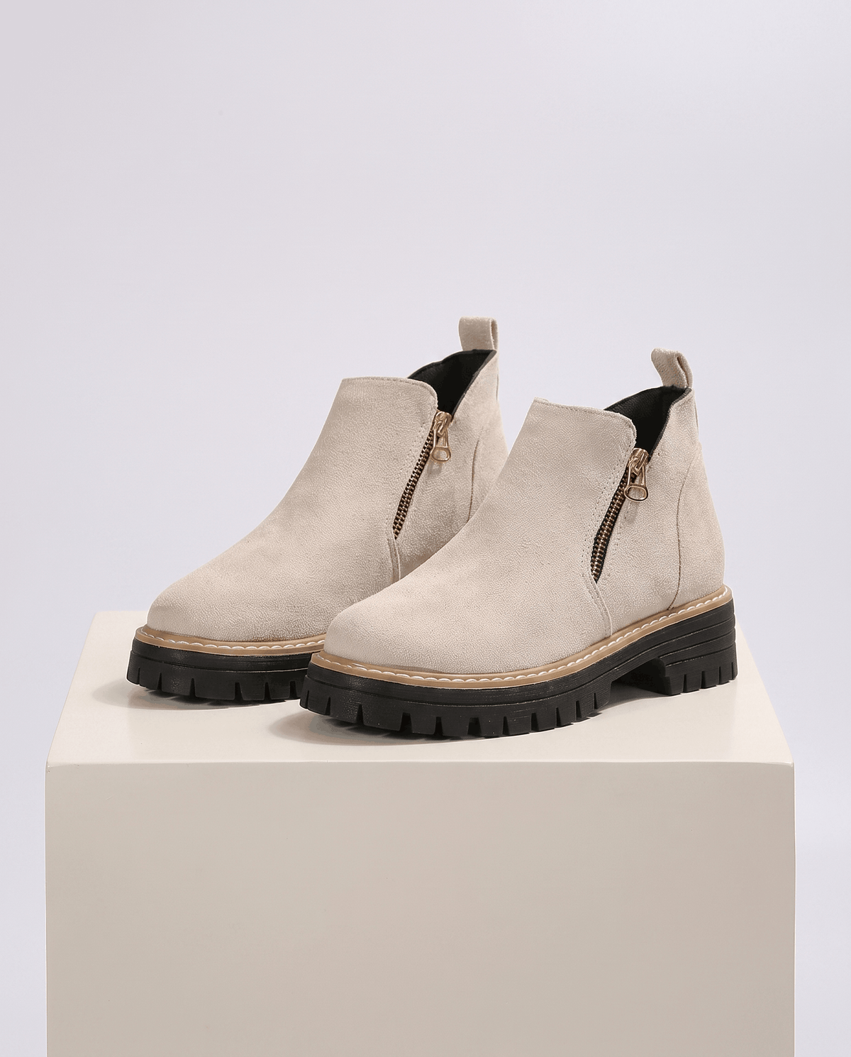 Vegan Suede Side Zip Ankle Boots for Women – Lug Platform & Wedge Sole | Mandy