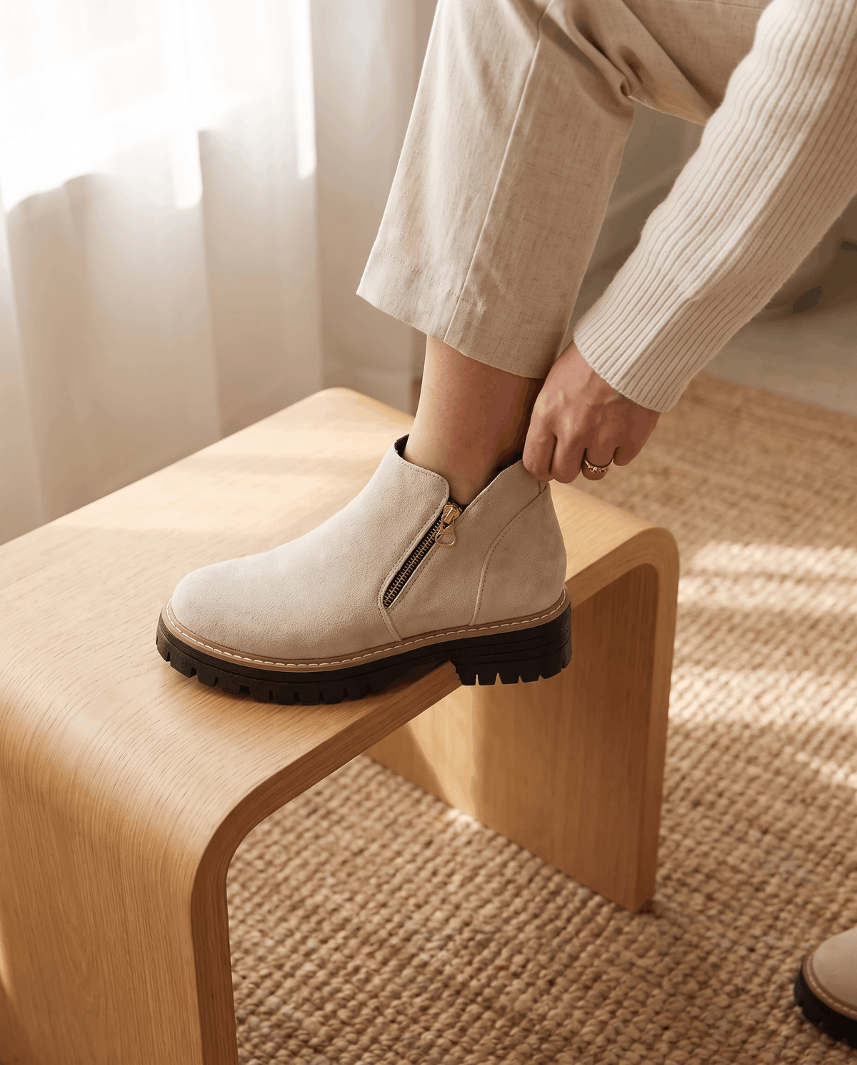Vegan Suede Side Zip Ankle Boots for Women – Lug Platform & Wedge Sole | Mandy