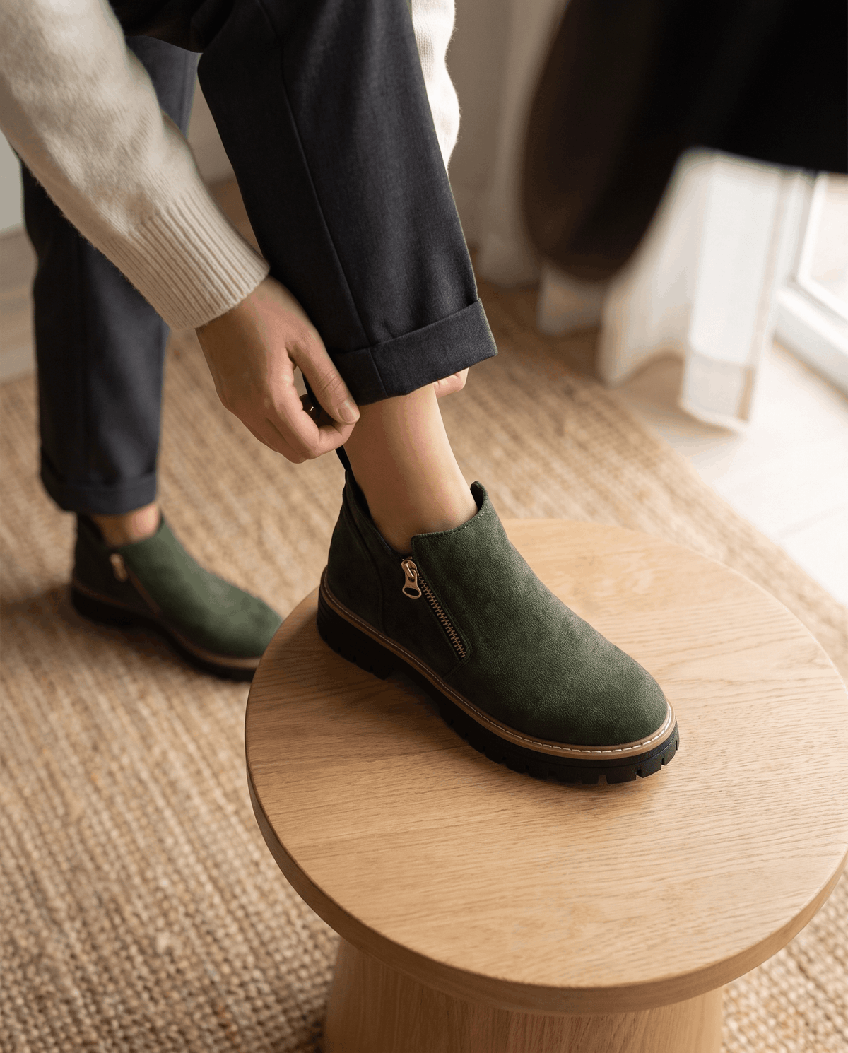 Vegan Suede Side Zip Ankle Boots for Women – Lug Platform & Wedge Sole | Mandy