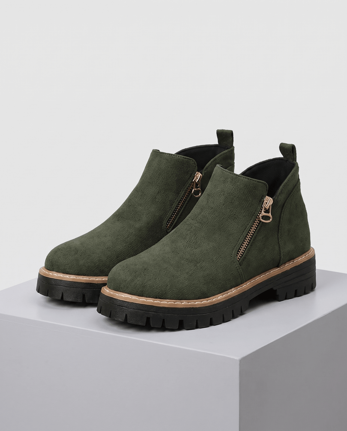 Vegan Suede Side Zip Ankle Boots for Women – Lug Platform & Wedge Sole | Mandy