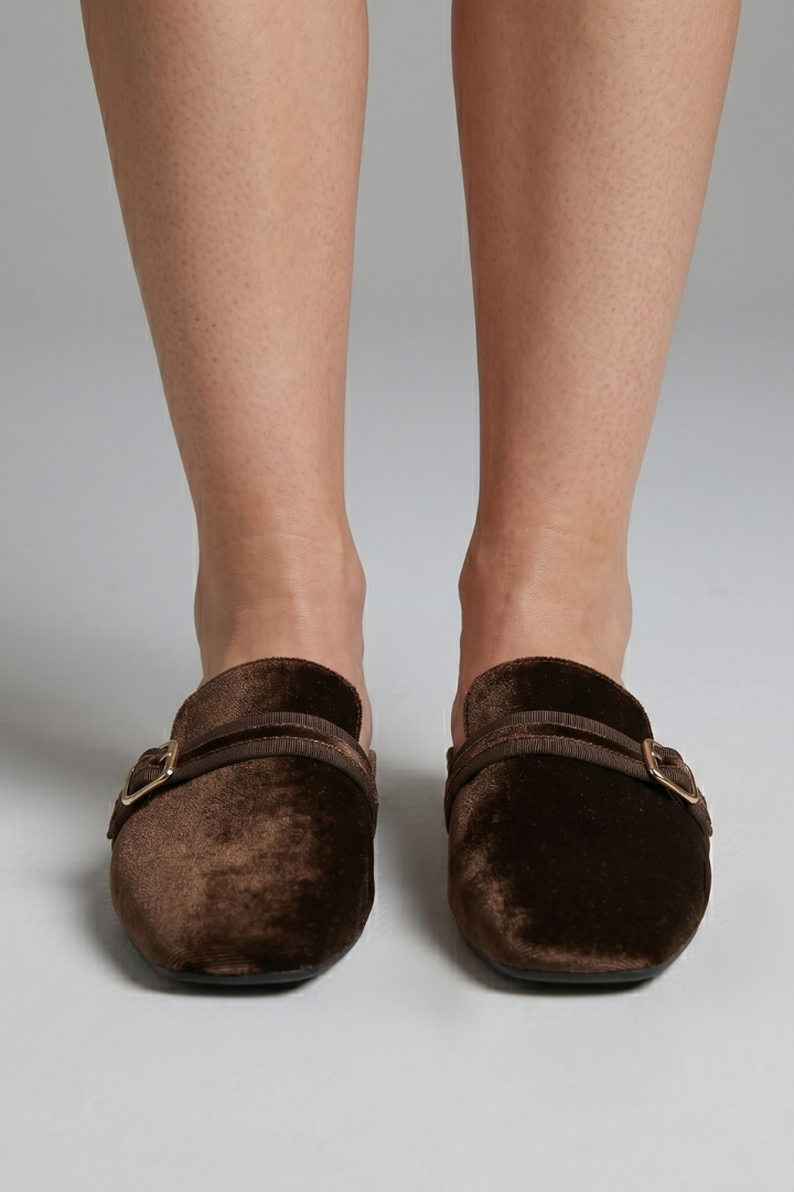 Women's Velvet Clogs and Mules with Square Toe Slip-On Flat Design