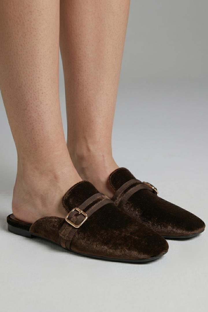 Women's Velvet Clogs and Mules with Square Toe Slip-On Flat Design