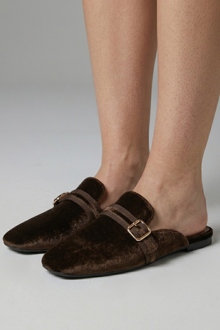 Women's Velvet Clogs and Mules with Square Toe Slip-On Flat Design