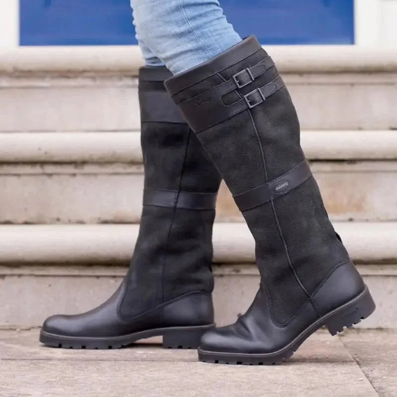 Women's waterproof boots knee high pull-on leather