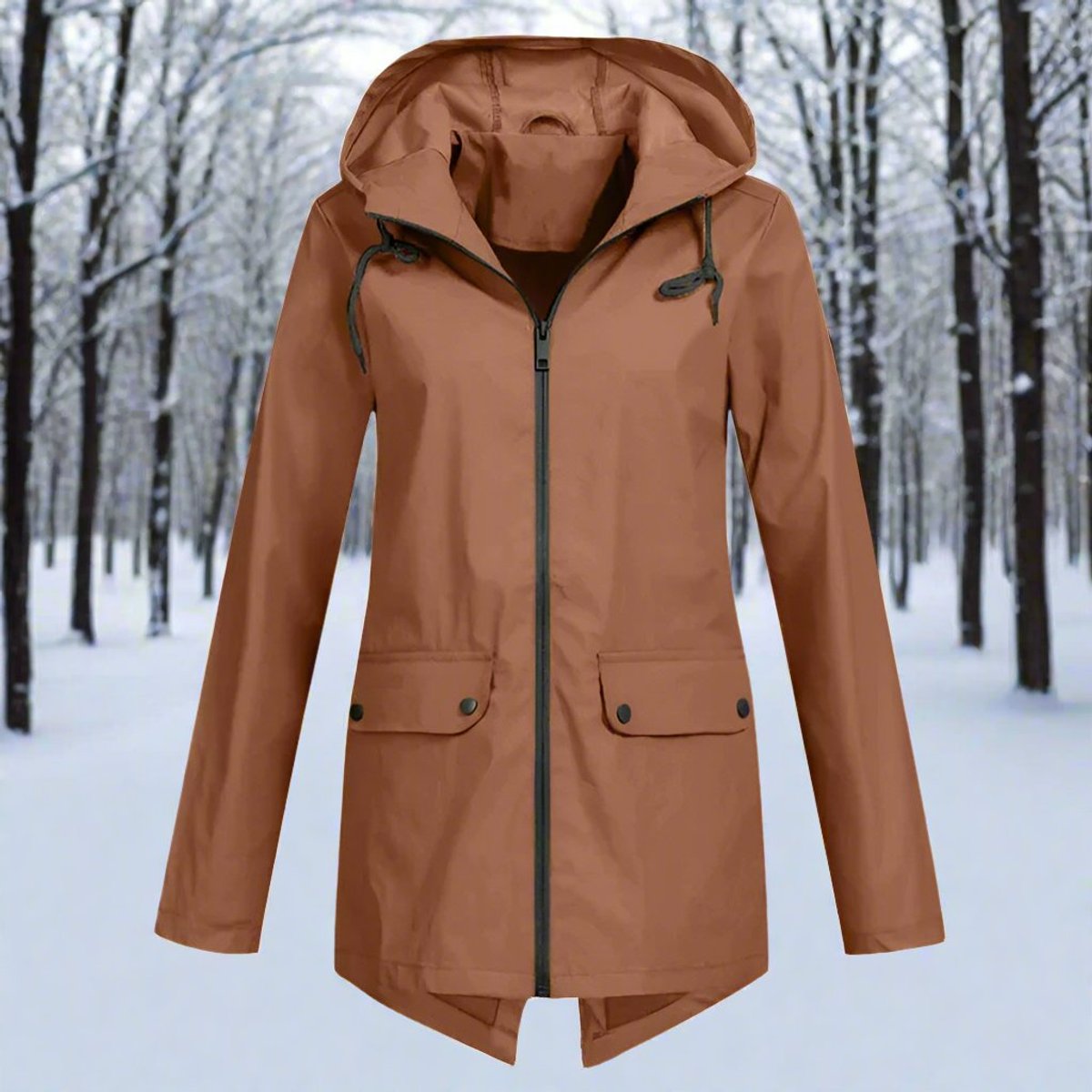 Edith | Waterproof Hooded Zip-Up Adjustable Cuffs Rain Jacket