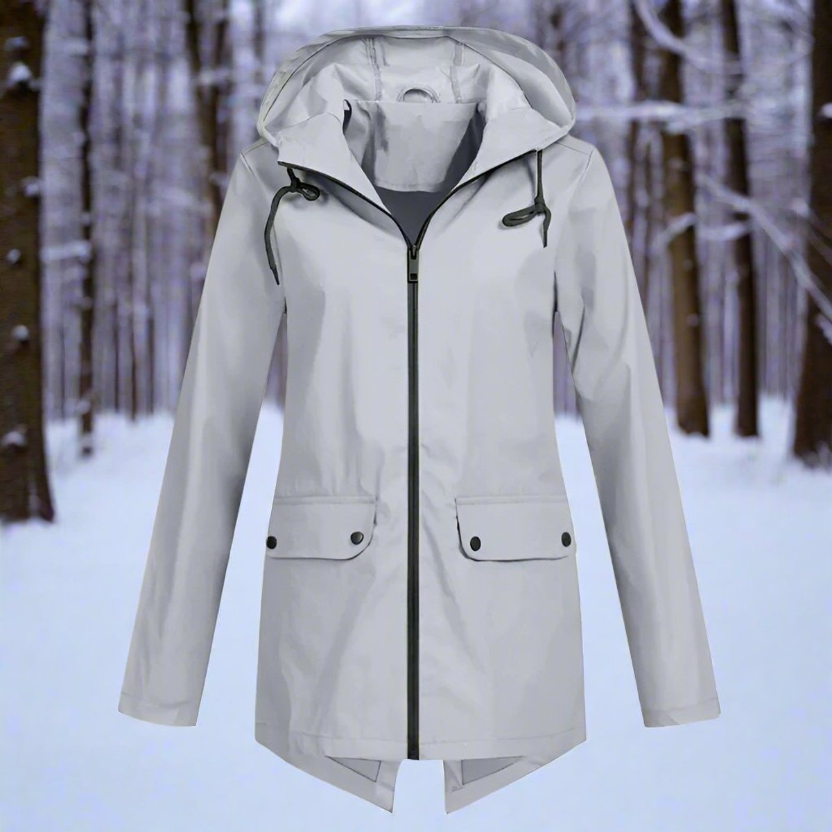 Edith | Waterproof Hooded Zip-Up Adjustable Cuffs Rain Jacket
