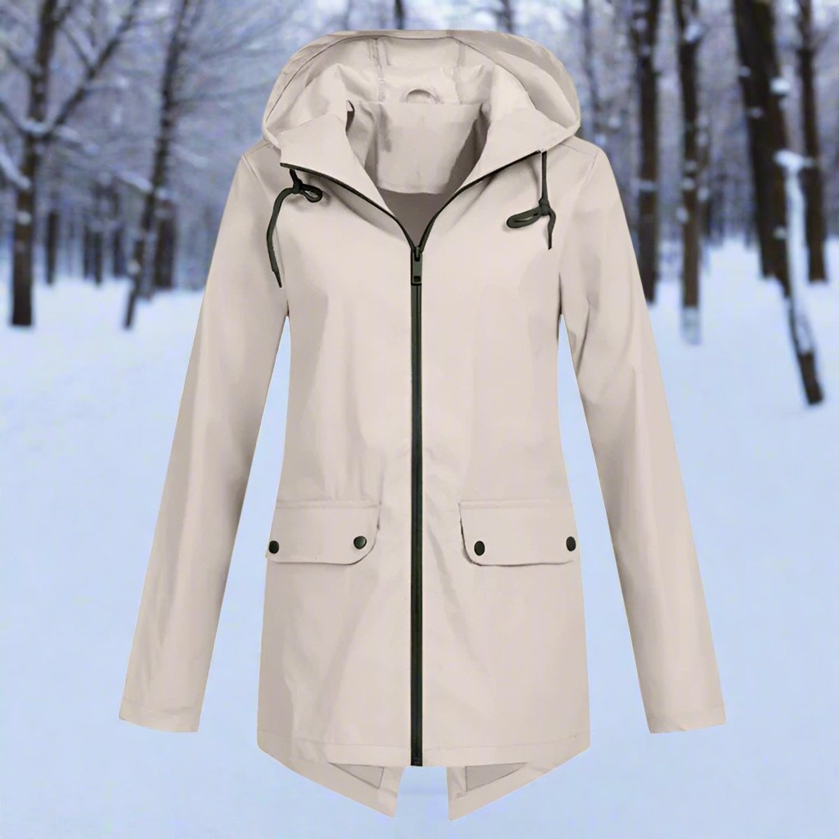 Edith | Waterproof Hooded Zip-Up Adjustable Cuffs Rain Jacket