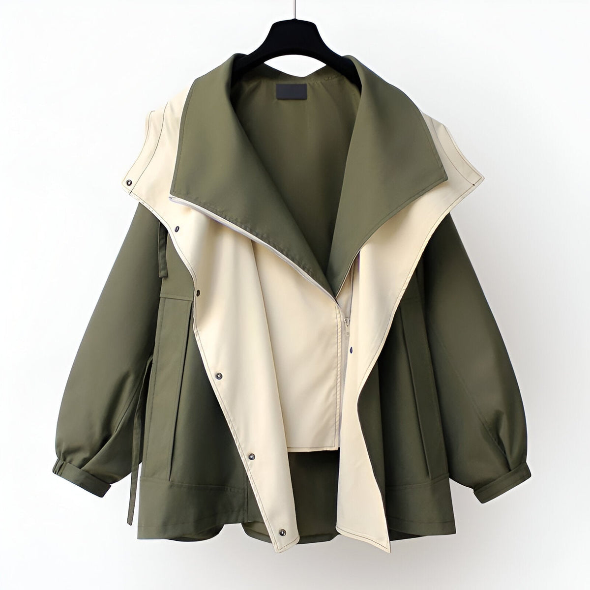 Women's Windbreaker Jacket with Double-Layer Hood and Drawstring Waist