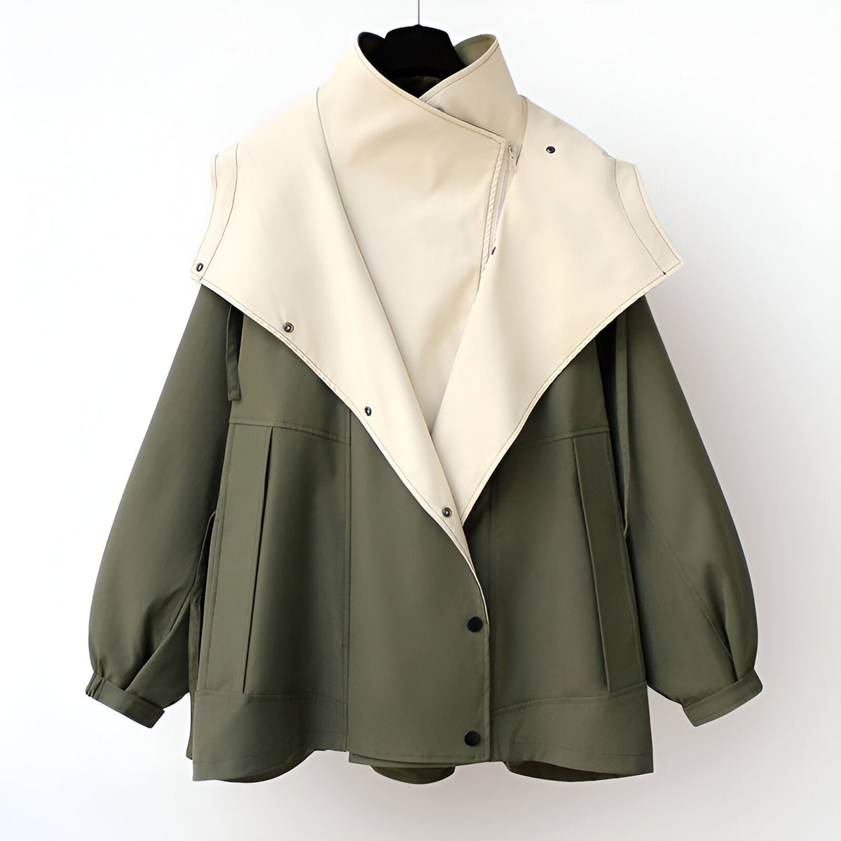 Women's Windbreaker Jacket with Double-Layer Hood and Drawstring Waist
