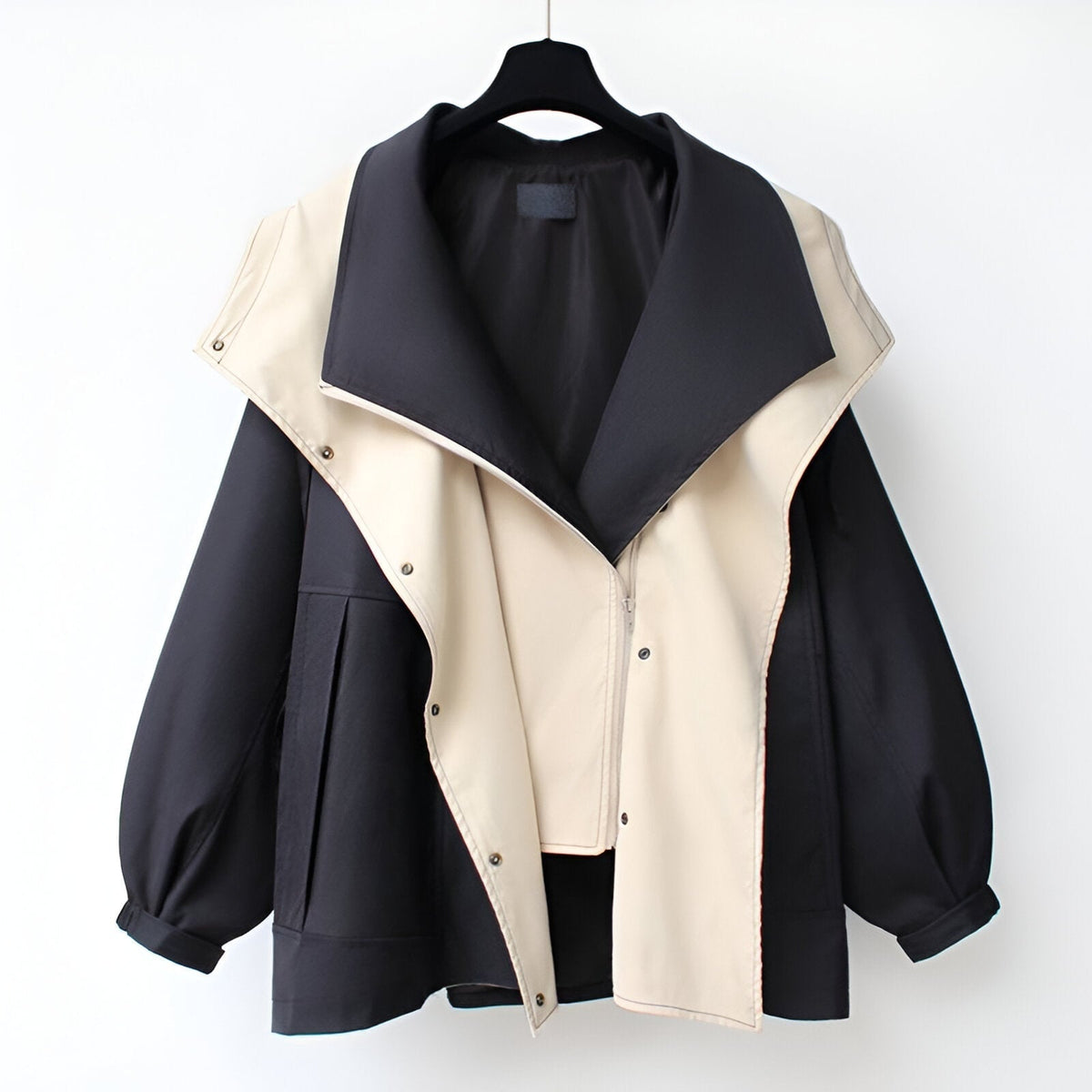 Women's Windbreaker Jacket with Double-Layer Hood and Drawstring Waist