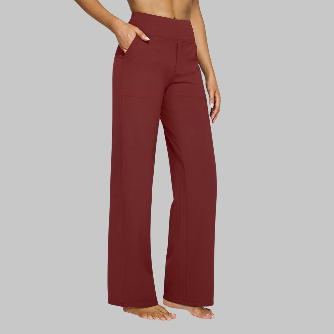 Women's Wide Leg Pull on High Waisted Pants with Elastic Waist and Stretch Fabric