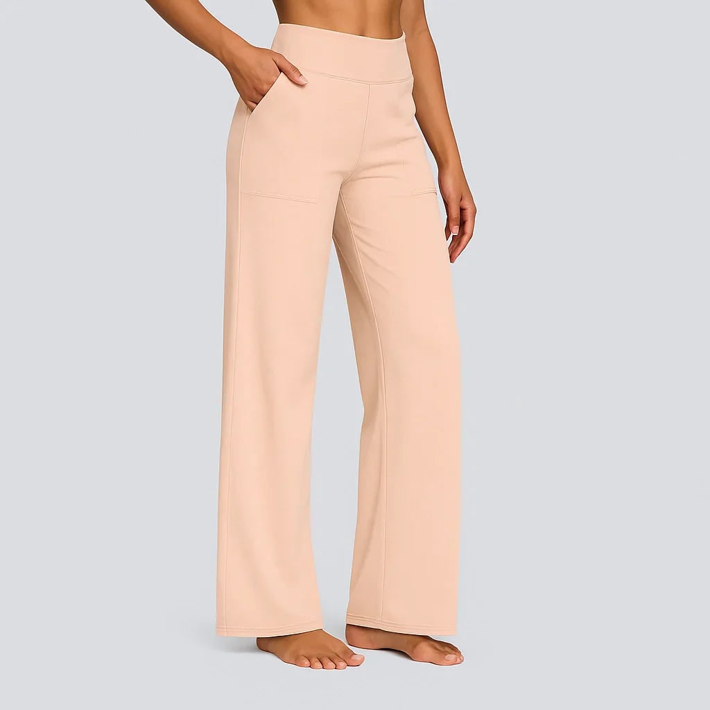Women's Wide Leg Pull on High Waisted Pants with Elastic Waist and Stretch Fabric