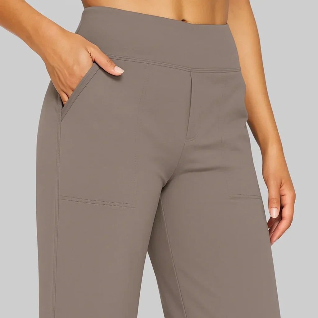 Women's Wide Leg Pull on High Waisted Pants with Elastic Waist and Stretch Fabric