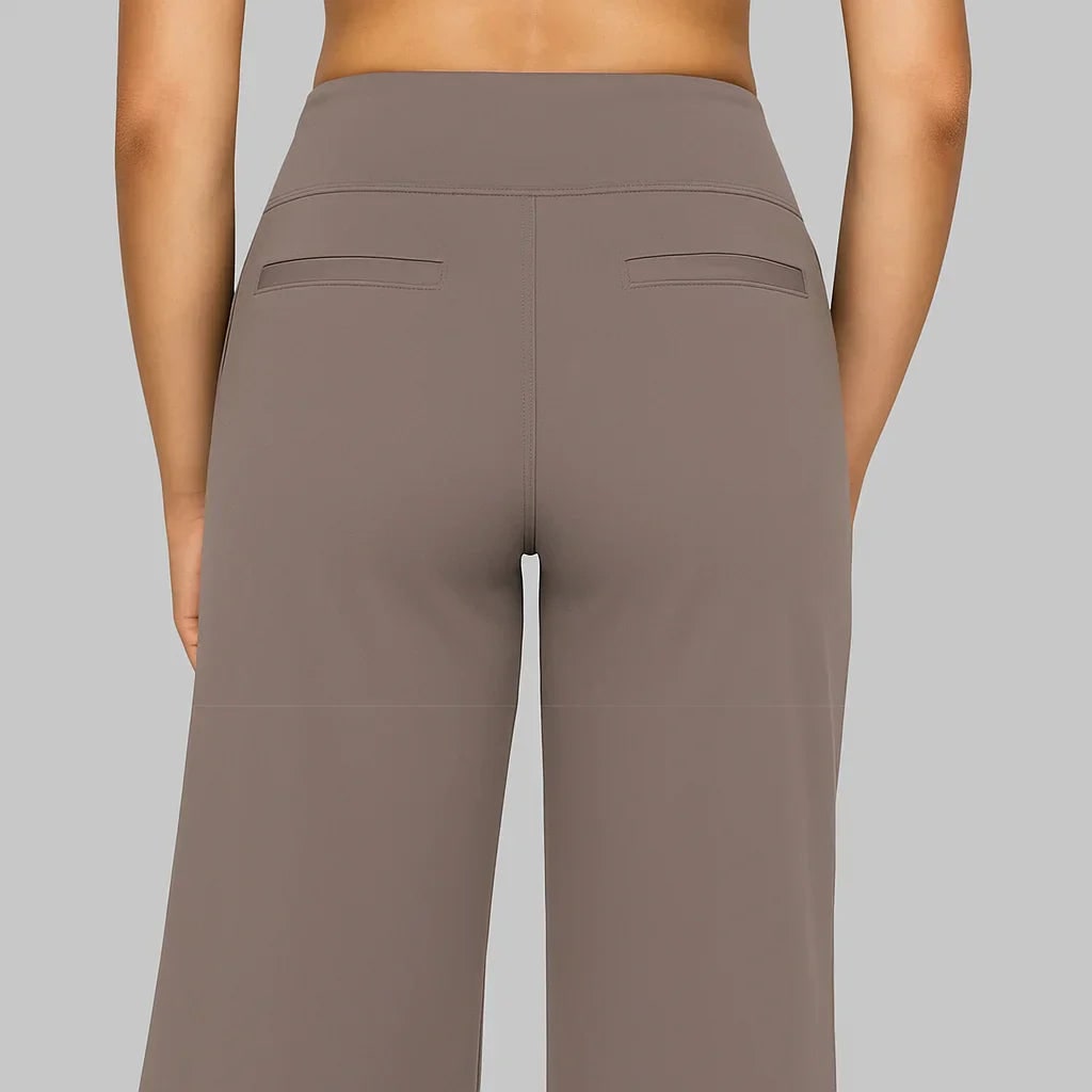 Women's Wide Leg Pull on High Waisted Pants with Elastic Waist and Stretch Fabric