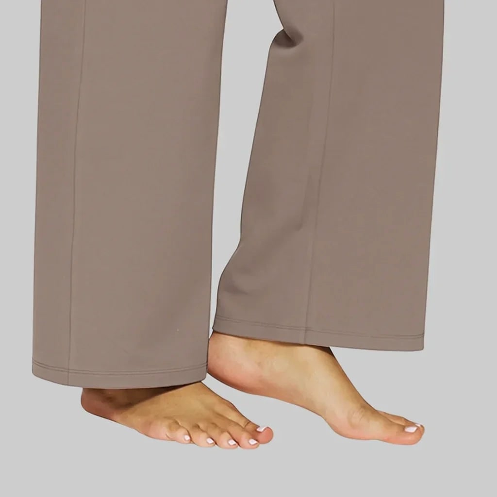 Women's Wide Leg Pull on High Waisted Pants with Elastic Waist and Stretch Fabric